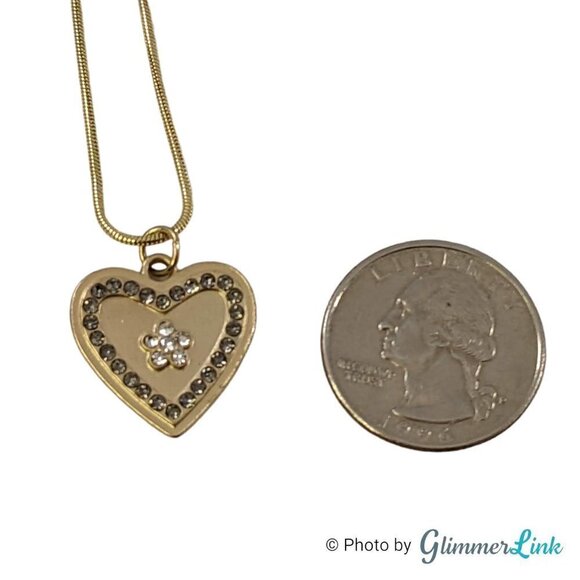 Heart Flower Crystals Gold Tone Pendant Necklace - Picture 7 of 9